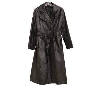 VTG Black Leather Trench Coat Womens 12 Goth Grunge Matrix Y2K Edgy Streetwear